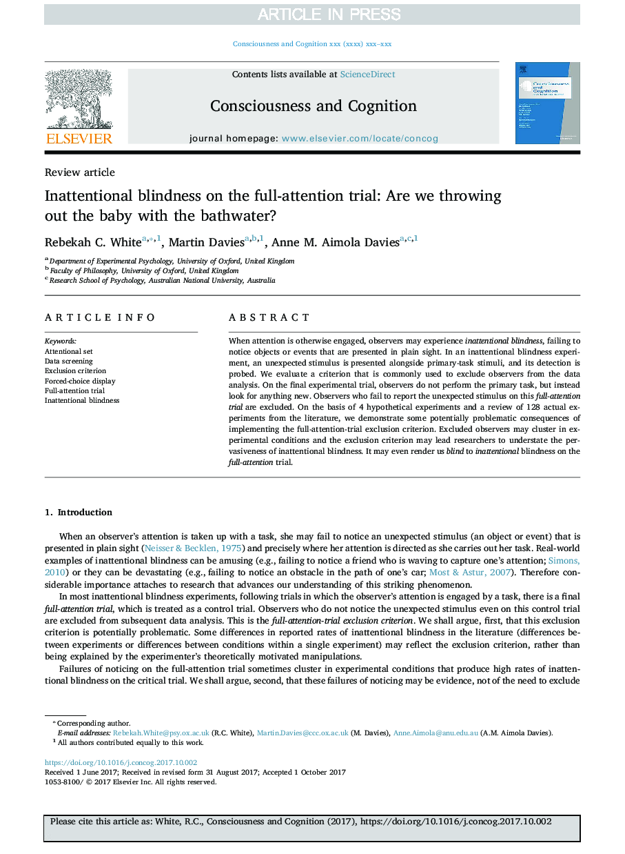 Inattentional blindness on the full-attention trial: Are we throwing out the baby with the bathwater?