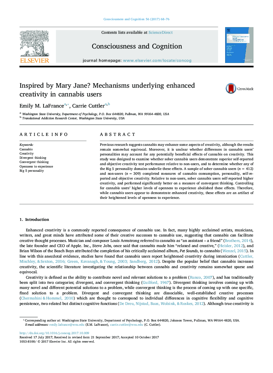 Inspired by Mary Jane? Mechanisms underlying enhanced creativity in cannabis users