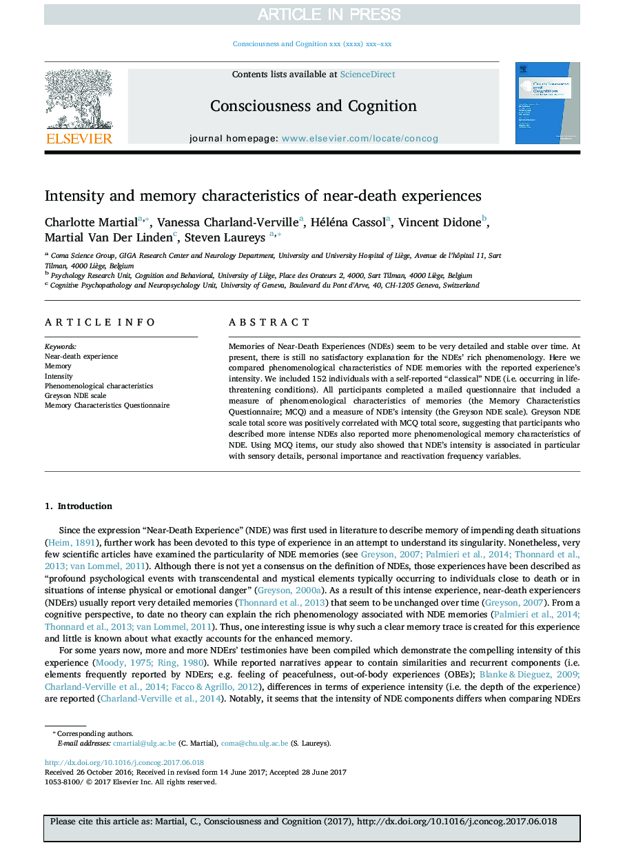 Intensity and memory characteristics of near-death experiences