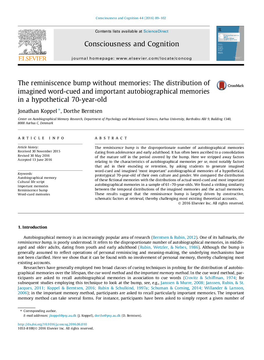 The reminiscence bump without memories: The distribution of imagined word-cued and important autobiographical memories in a hypothetical 70-year-old