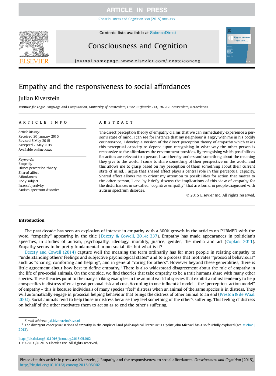 Empathy and the responsiveness to social affordances