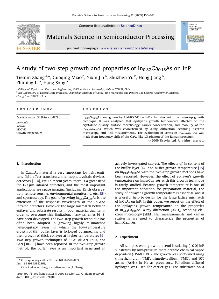 A study of two-step growth and properties of In0.82Ga0.18As on InP