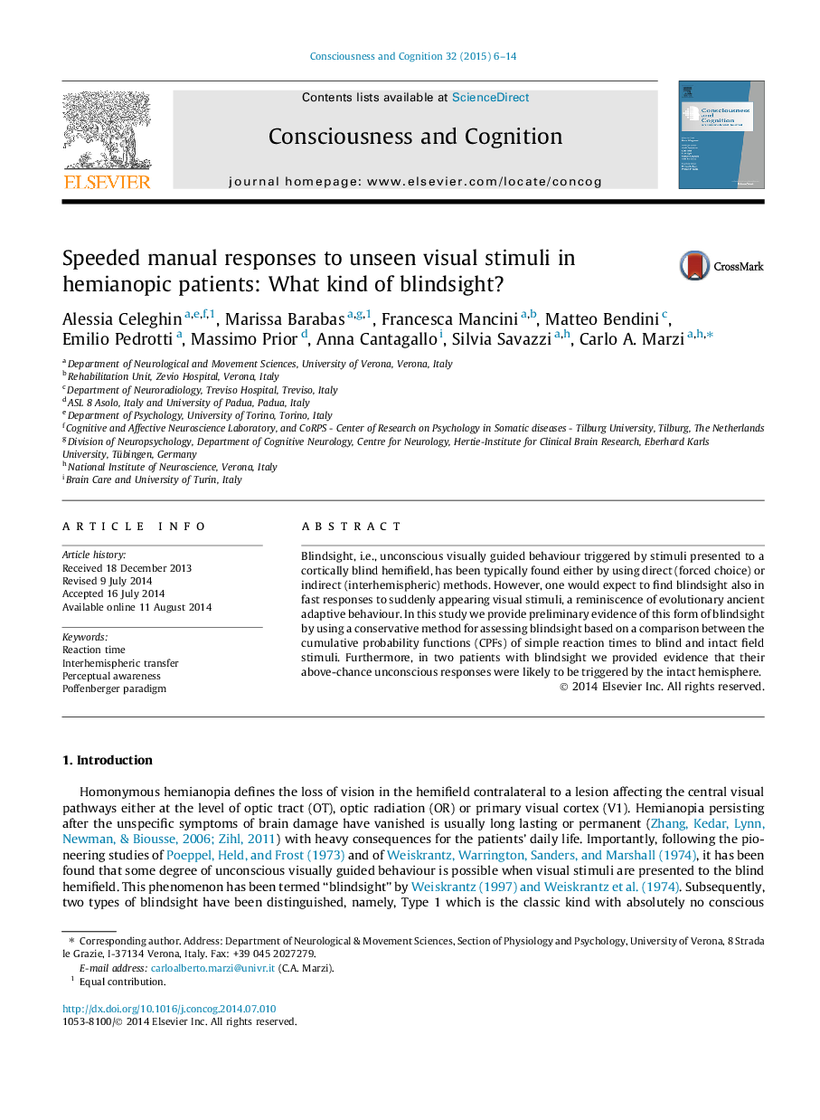 Speeded manual responses to unseen visual stimuli in hemianopic patients: What kind of blindsight?