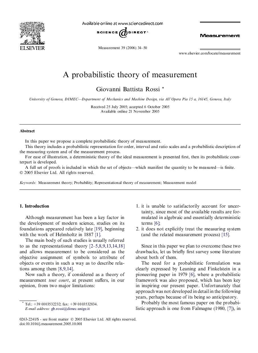 A probabilistic theory of measurement