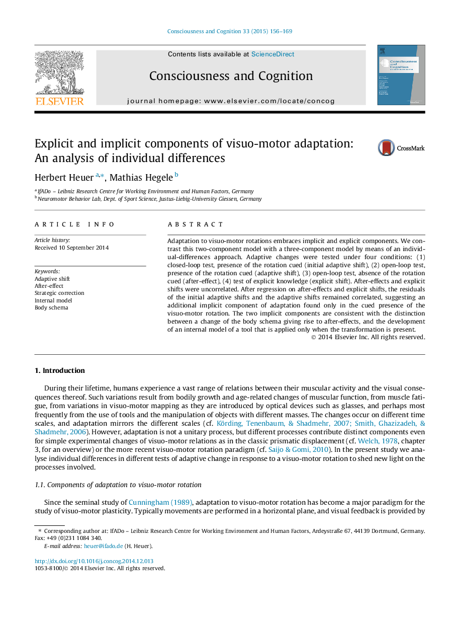 Explicit and implicit components of visuo-motor adaptation: An analysis of individual differences