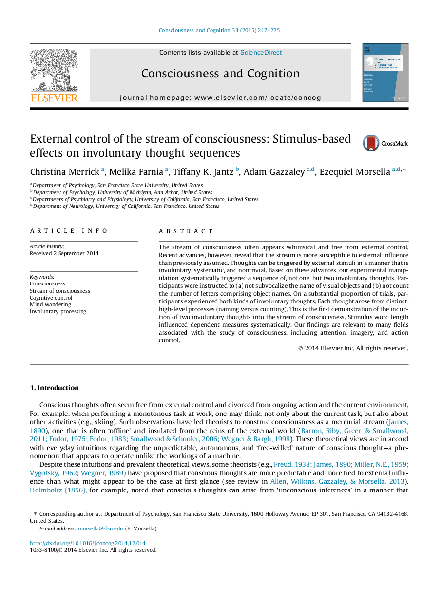 External control of the stream of consciousness: Stimulus-based effects on involuntary thought sequences