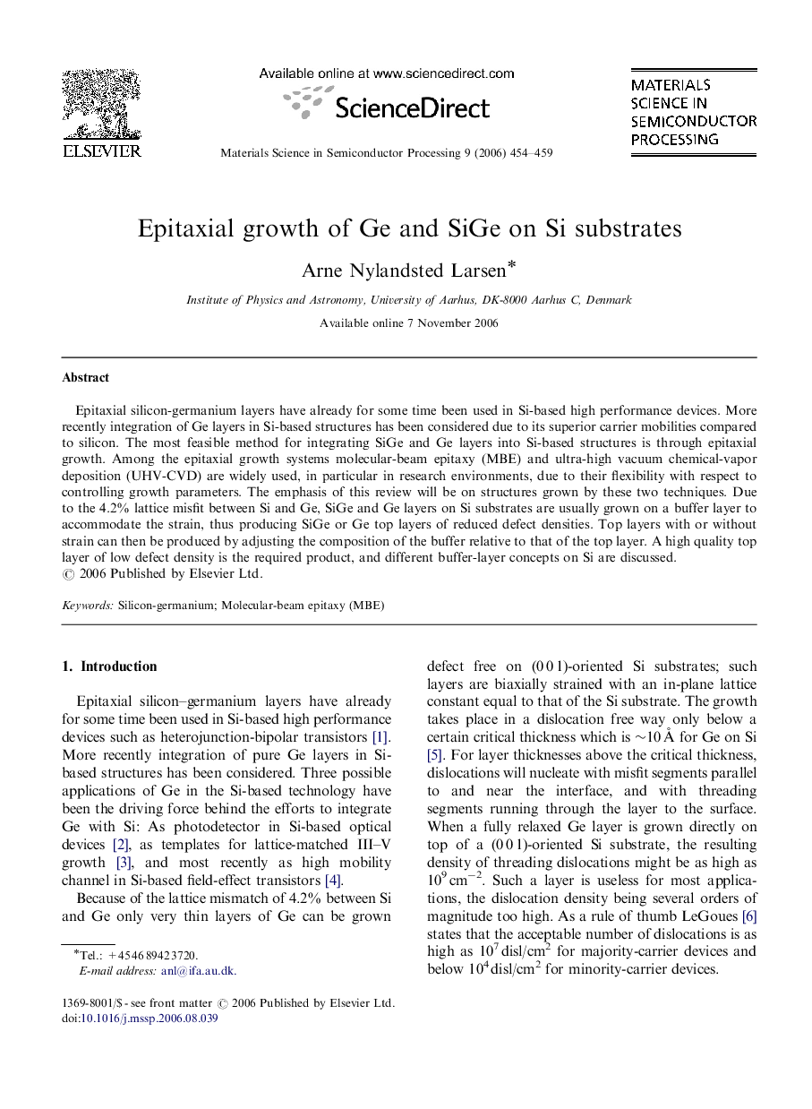 Epitaxial growth of Ge and SiGe on Si substrates