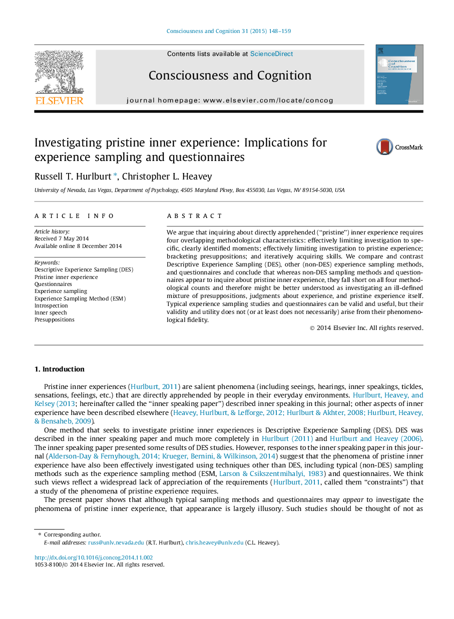 Investigating pristine inner experience: Implications for experience sampling and questionnaires