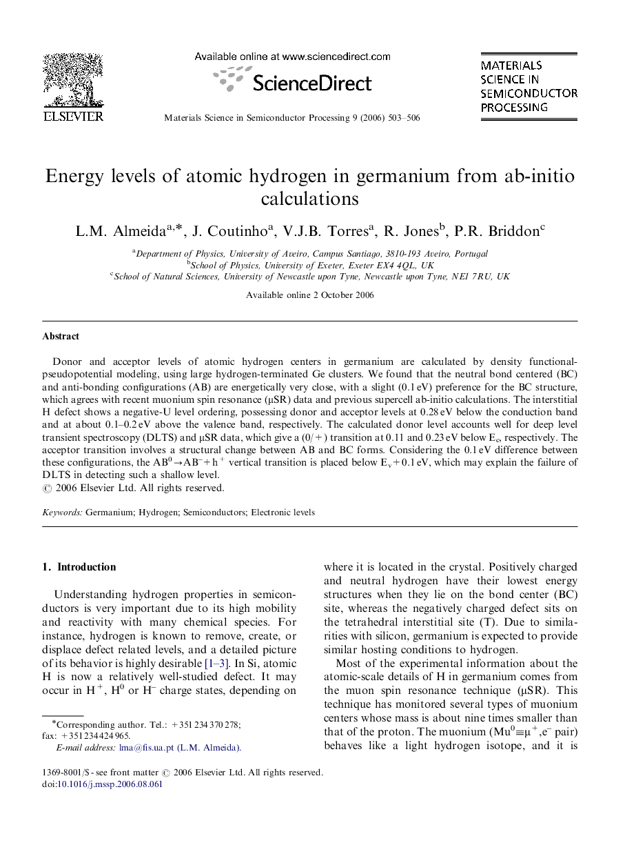 Energy levels of atomic hydrogen in germanium from ab-initio calculations