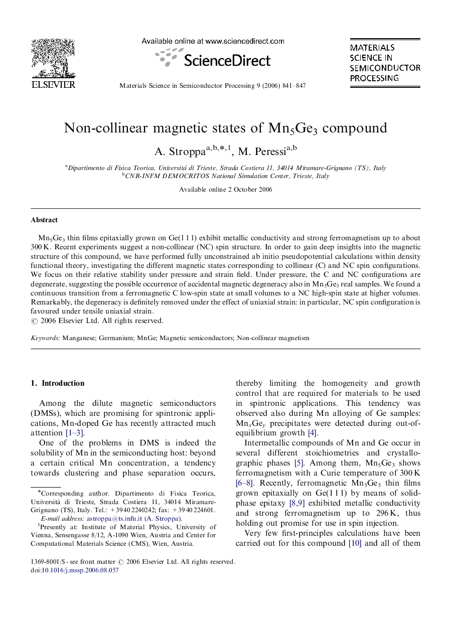 Non-collinear magnetic states of Mn5Ge3 compound