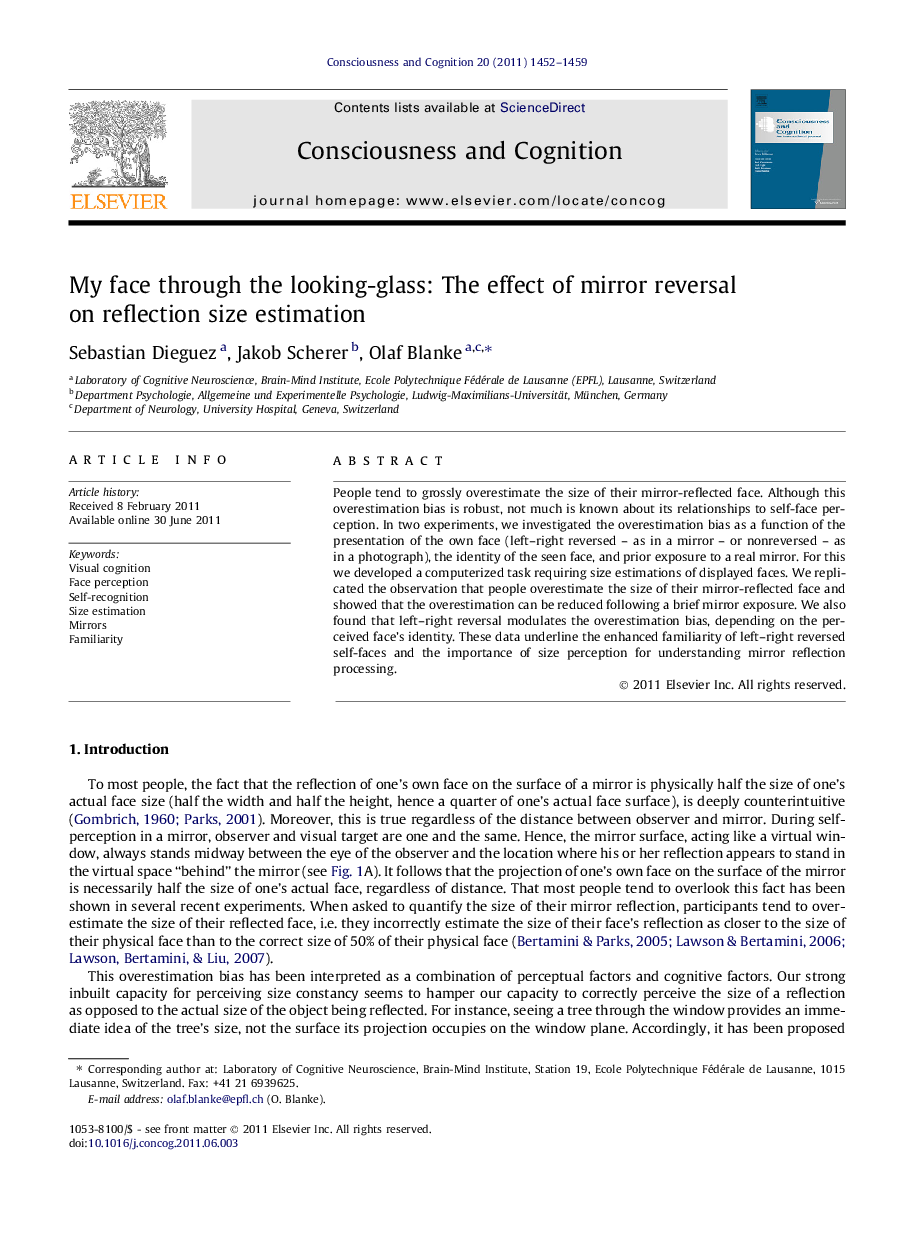 My face through the looking-glass: The effect of mirror reversal on reflection size estimation