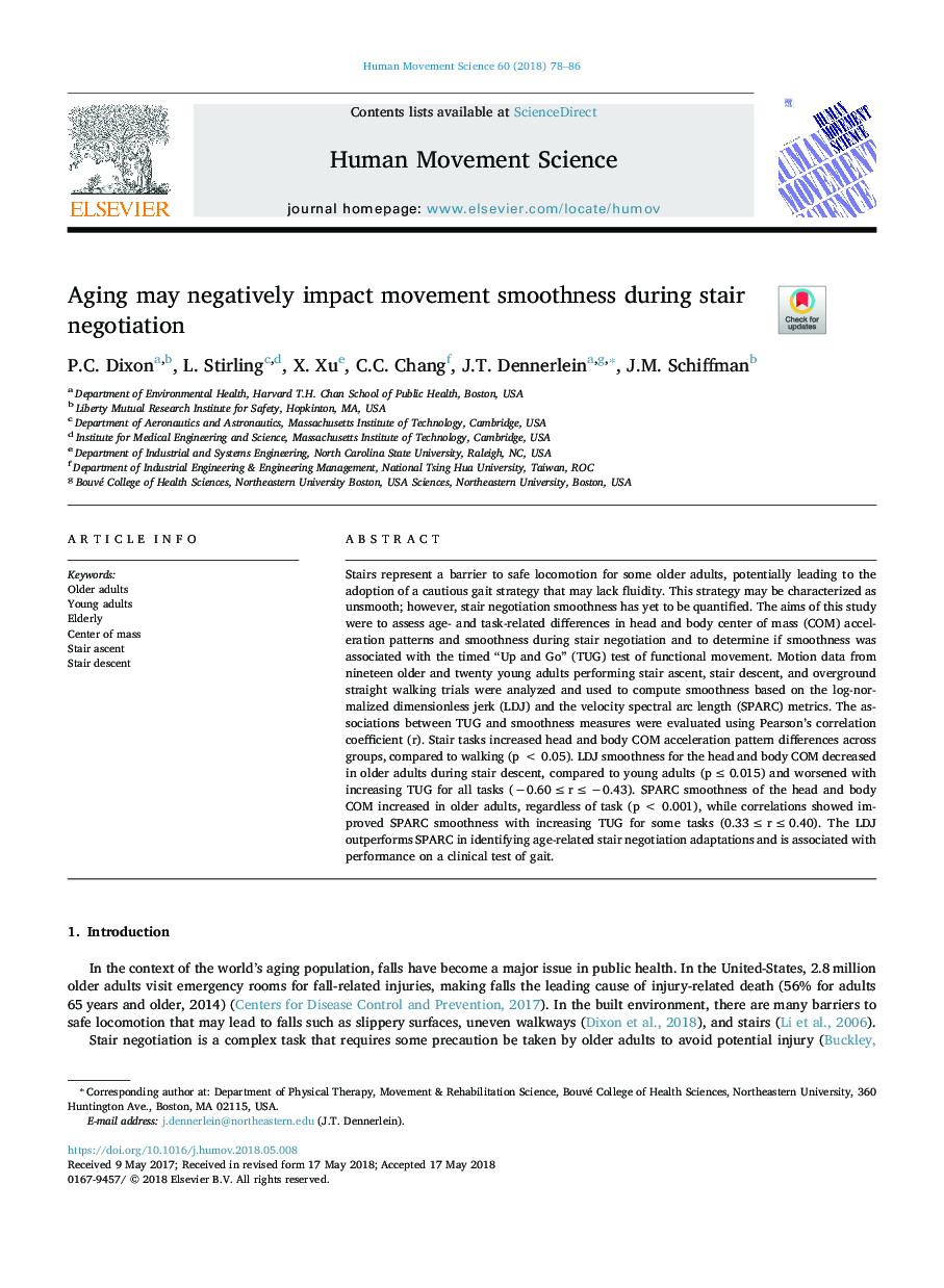 Aging may negatively impact movement smoothness during stair negotiation