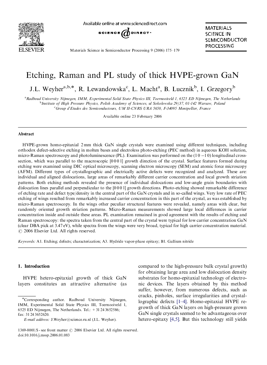 Etching, Raman and PL study of thick HVPE-grown GaN