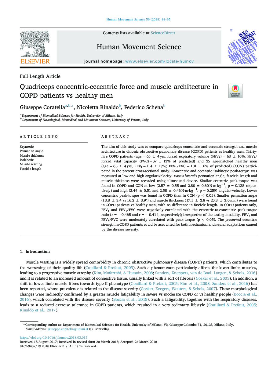 Quadriceps concentric-eccentric force and muscle architecture in COPD patients vs healthy men