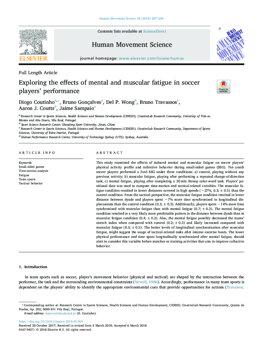 Exploring the effects of mental and muscular fatigue in soccer players' performance