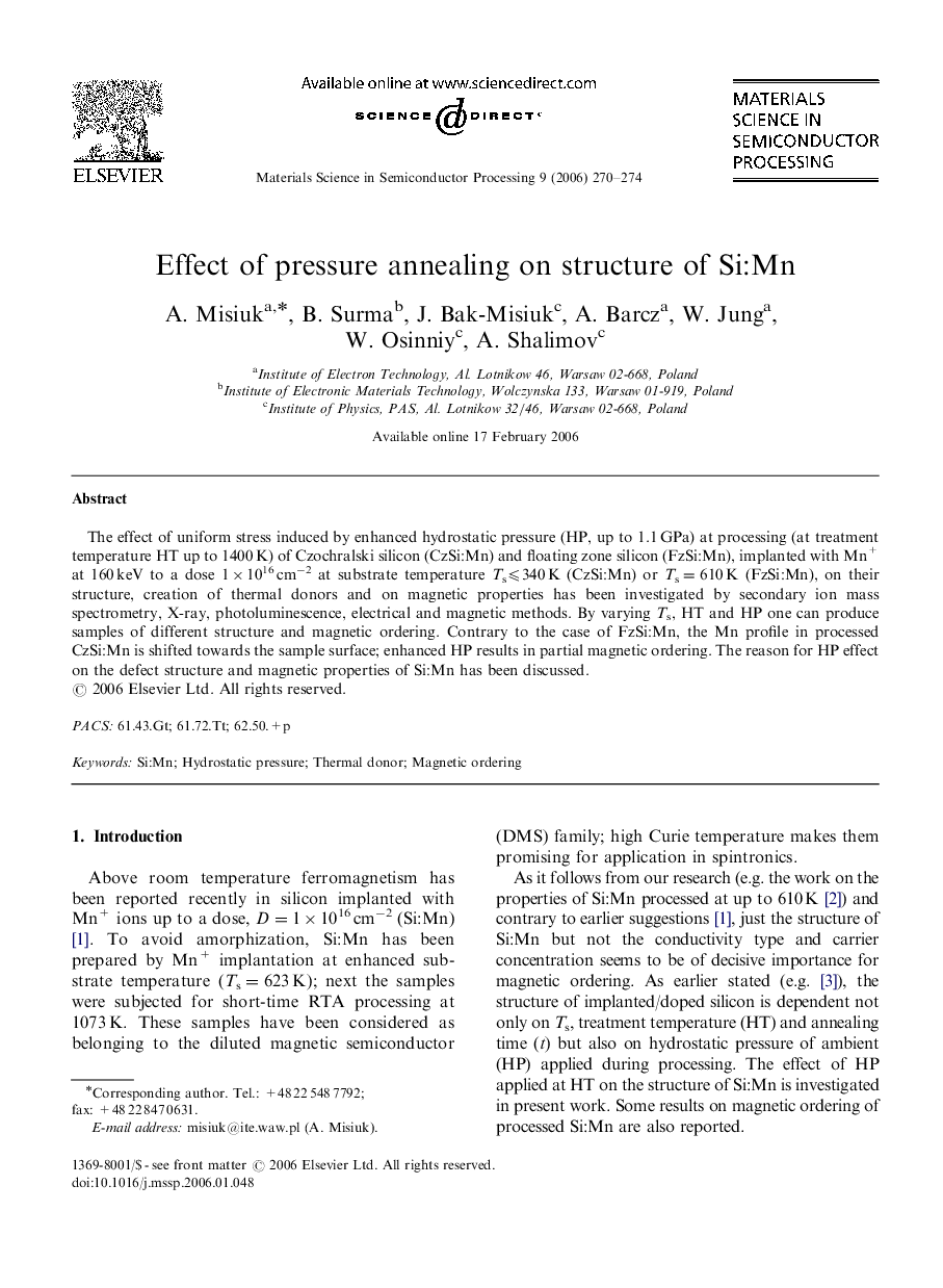 Effect of pressure annealing on structure of Si:Mn