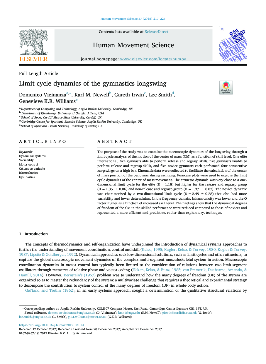 Limit cycle dynamics of the gymnastics longswing