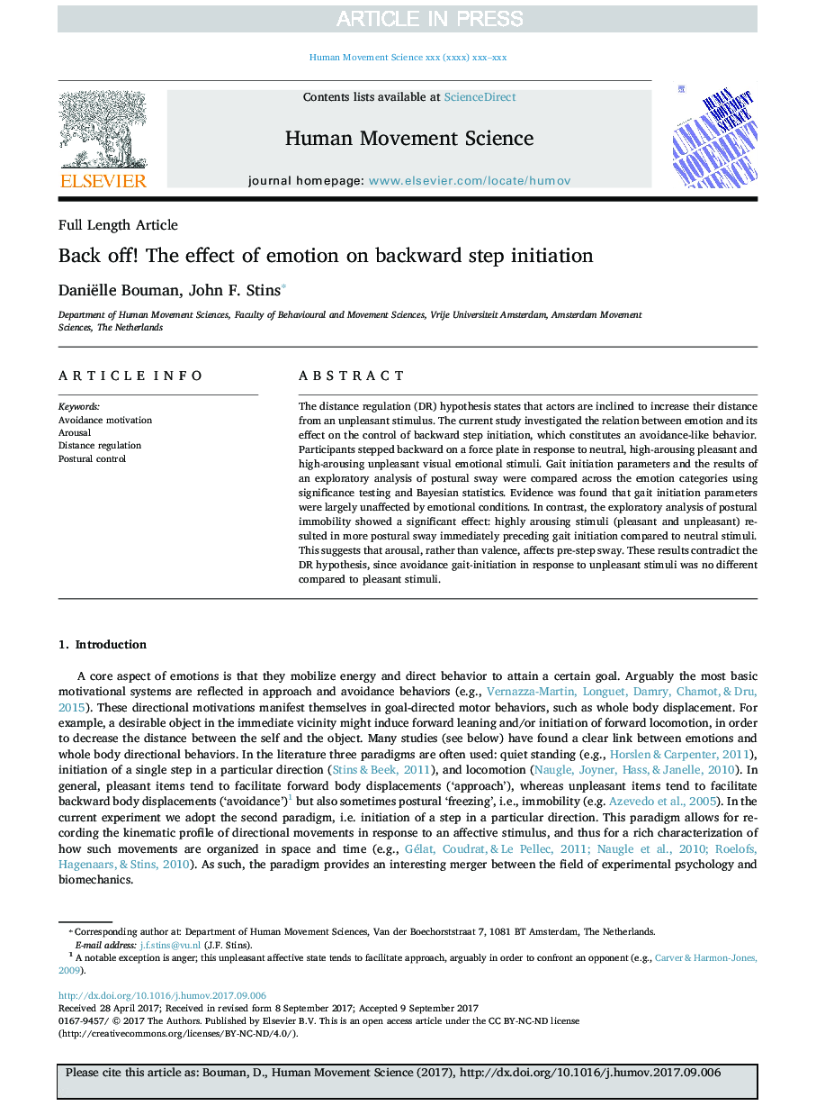 Back off! The effect of emotion on backward step initiation