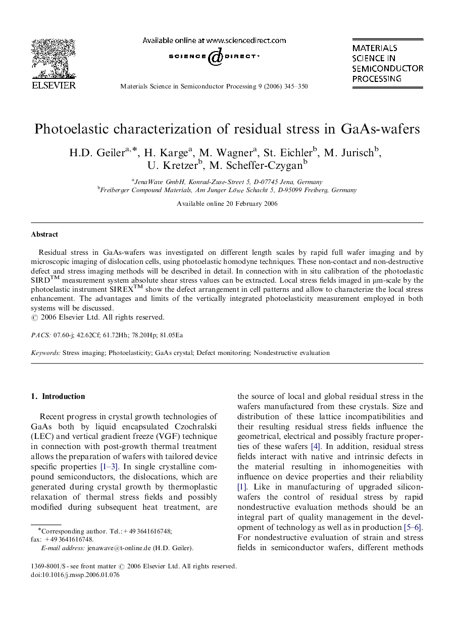 Photoelastic characterization of residual stress in GaAs-wafers