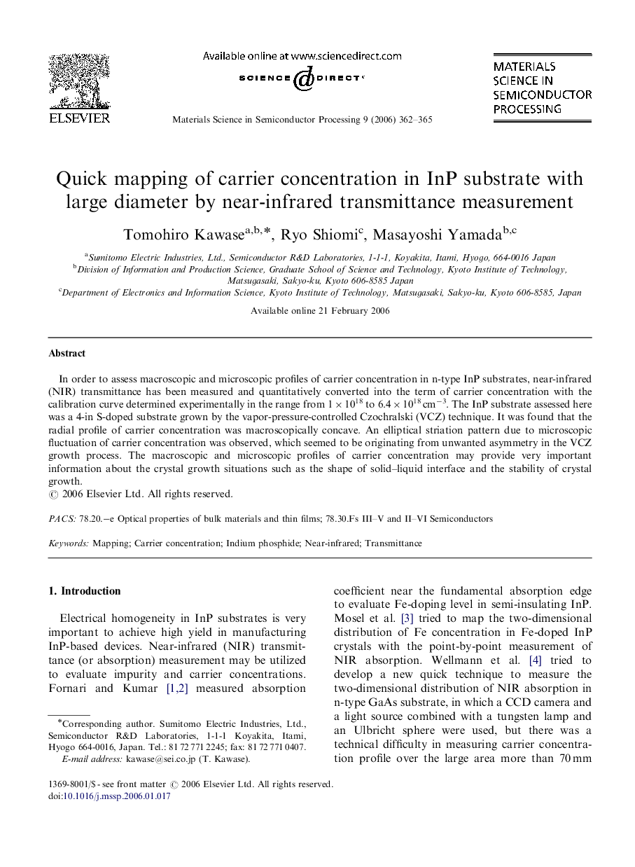 Quick mapping of carrier concentration in InP substrate with large diameter by near-infrared transmittance measurement