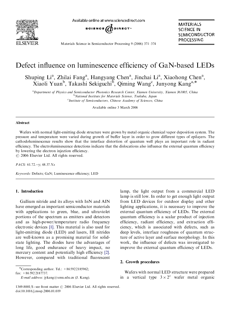 Defect influence on luminescence efficiency of GaN-based LEDs