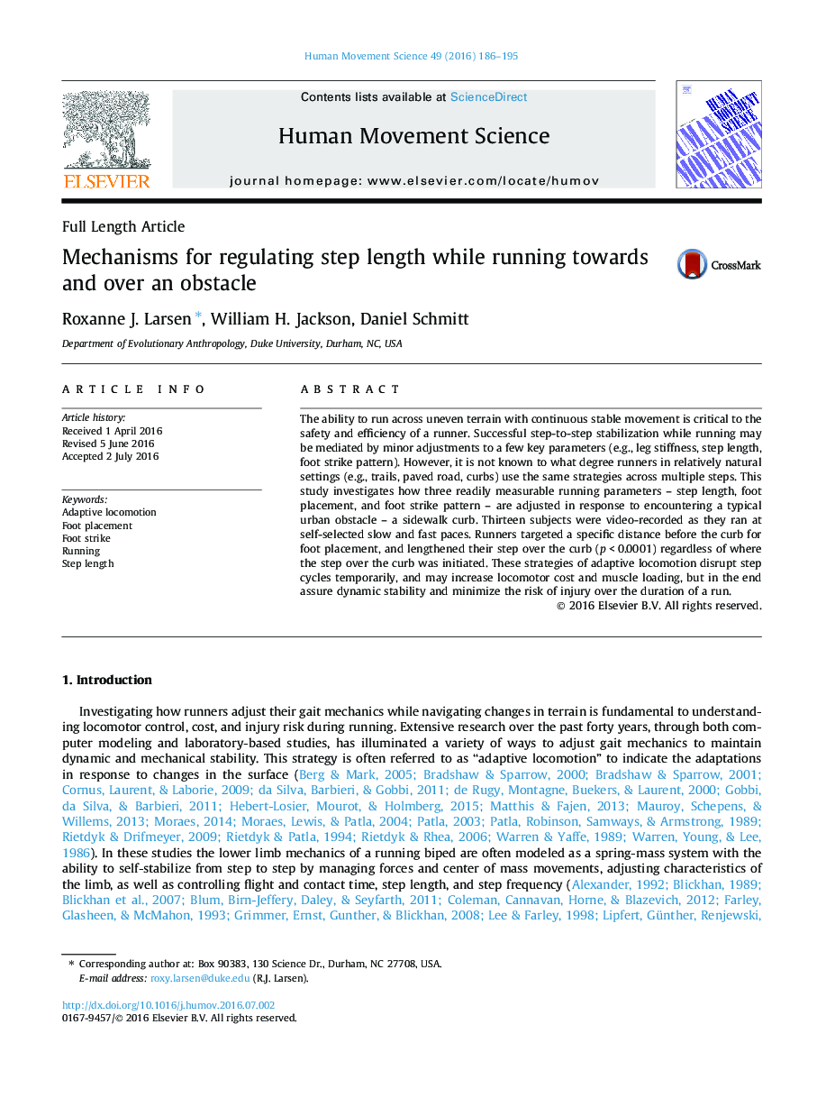 Mechanisms for regulating step length while running towards and over an obstacle