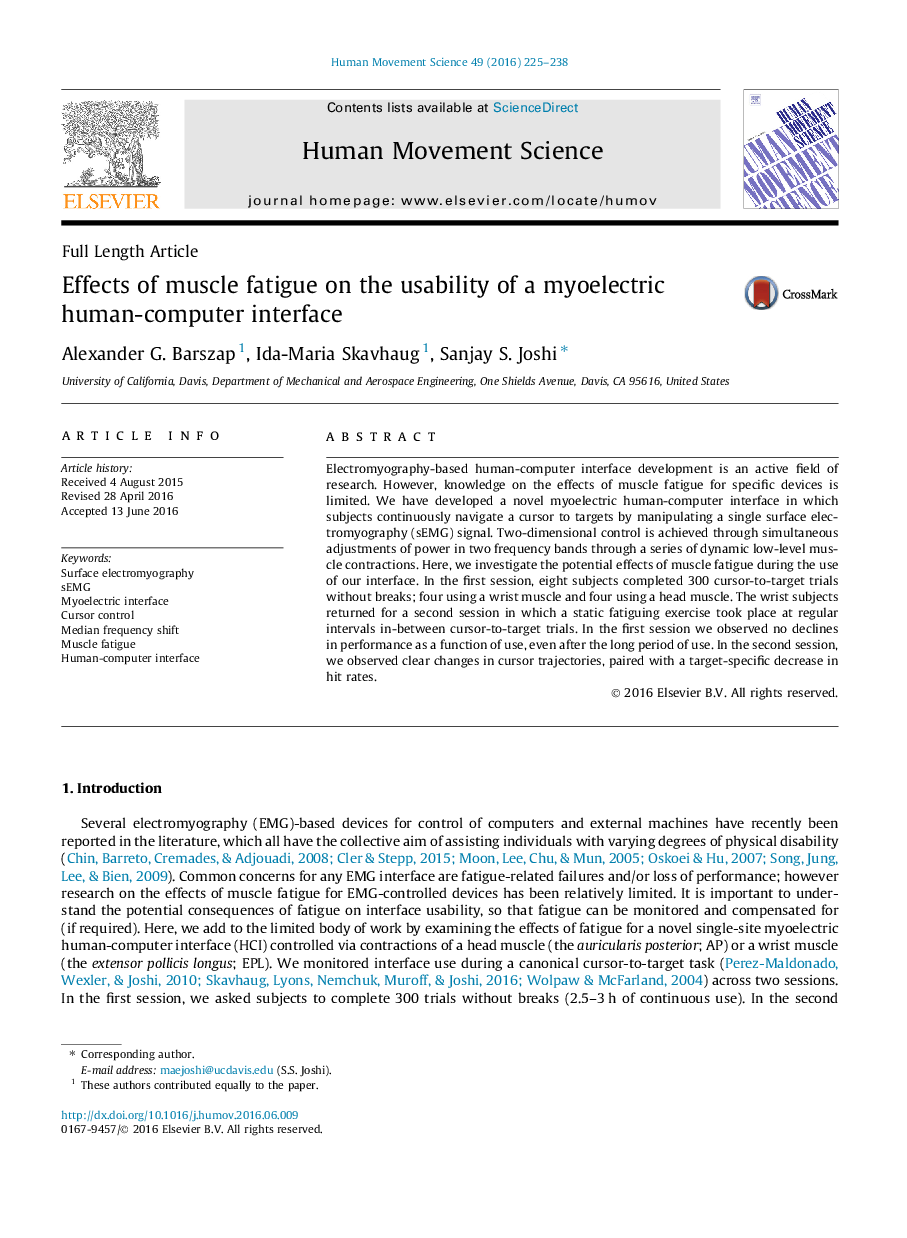 Effects of muscle fatigue on the usability of a myoelectric human-computer interface