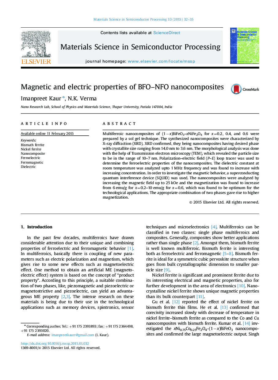 Magnetic and electric properties of BFO–NFO nanocomposites