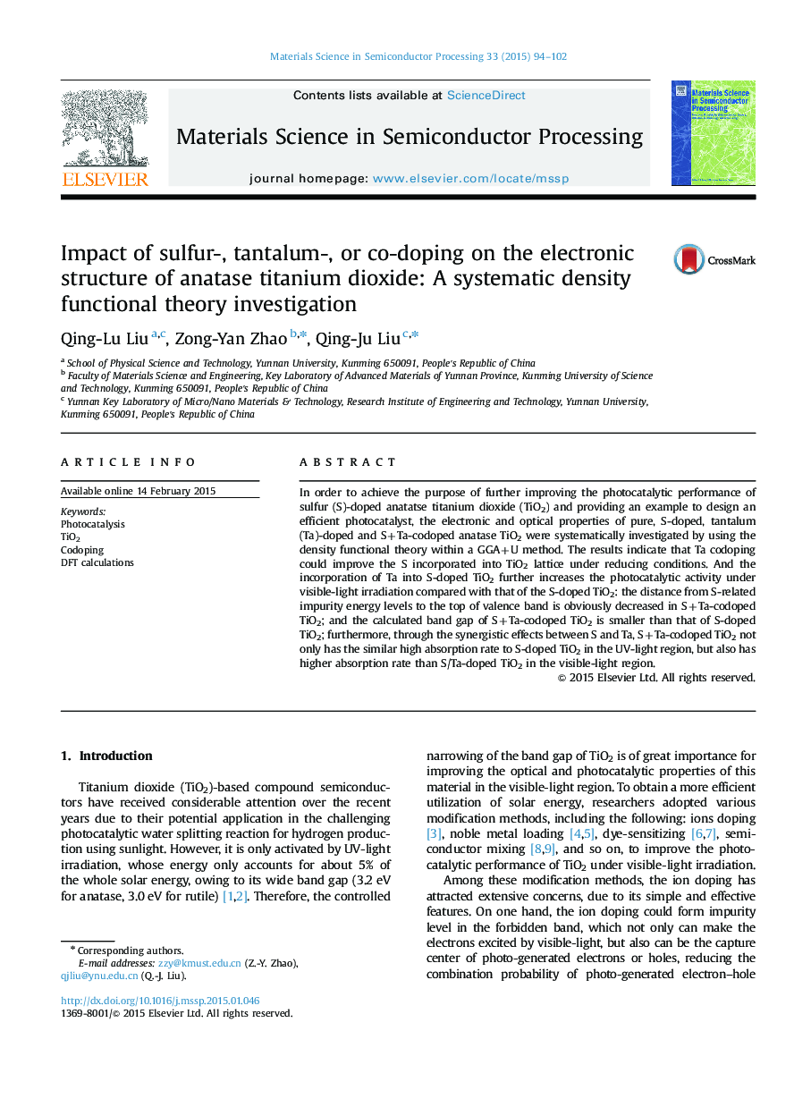 Impact of sulfur-, tantalum-, or co-doping on the electronic structure of anatase titanium dioxide: A systematic density functional theory investigation