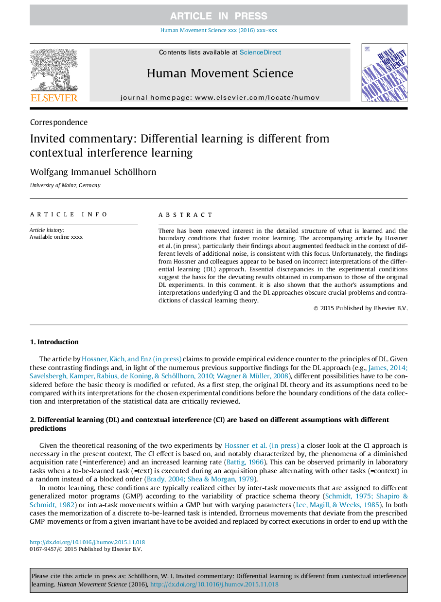 Invited commentary: Differential learning is different from contextual interference learning