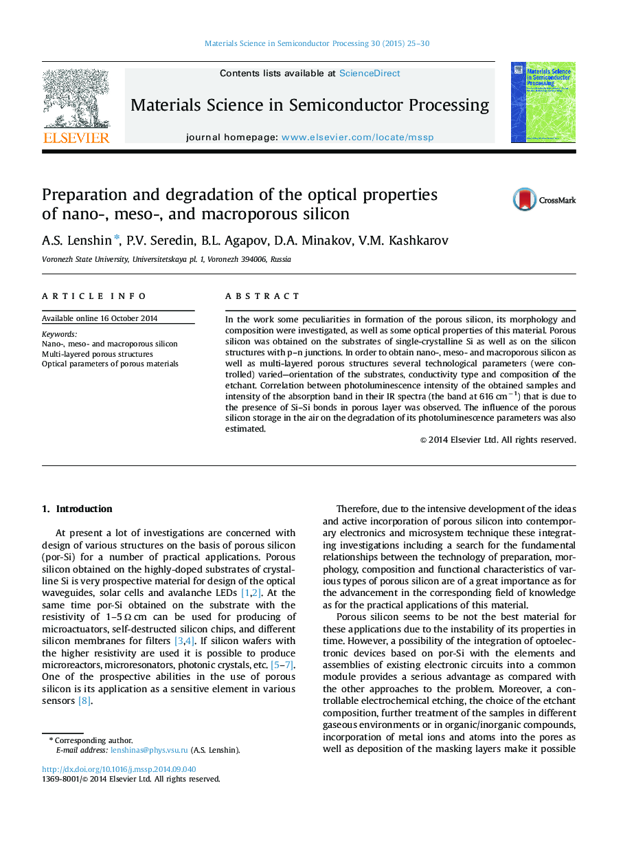 Preparation and degradation of the optical properties of nano-, meso-, and macroporous silicon