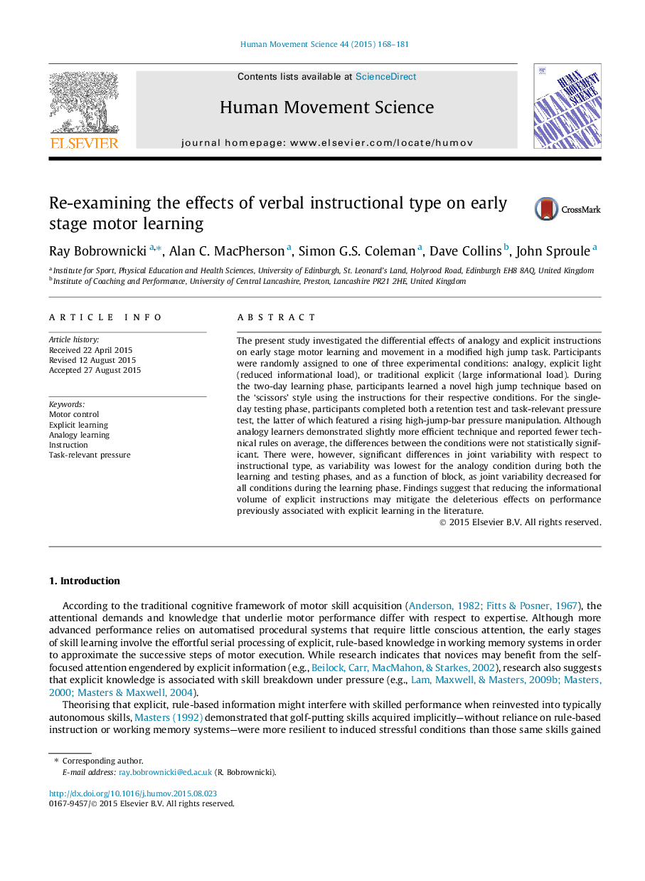 Re-examining the effects of verbal instructional type on early stage motor learning