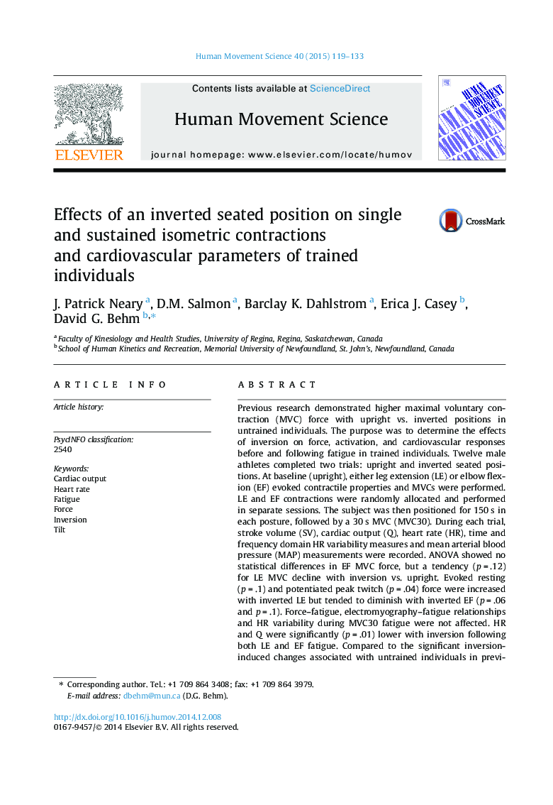 Effects of an inverted seated position on single and sustained isometric contractions and cardiovascular parameters of trained individuals