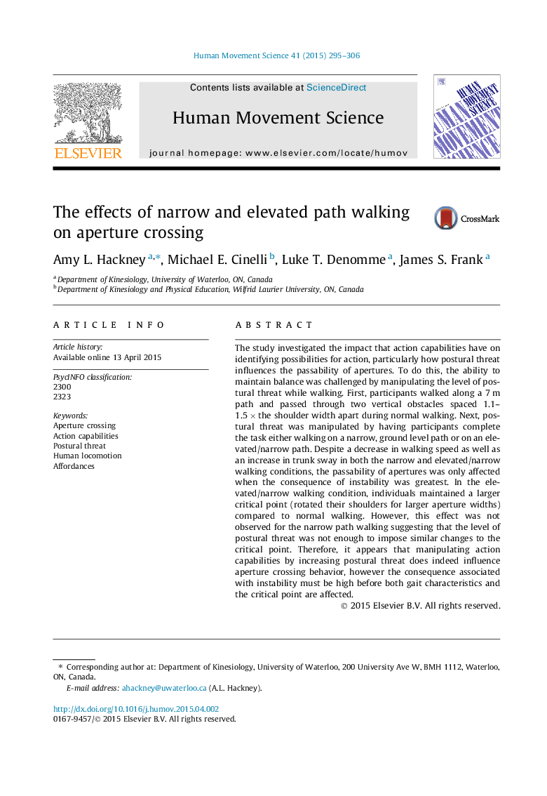 The effects of narrow and elevated path walking on aperture crossing