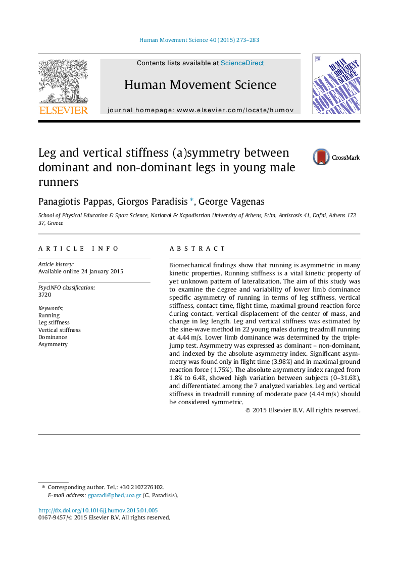 Leg and vertical stiffness (a)symmetry between dominant and non-dominant legs in young male runners