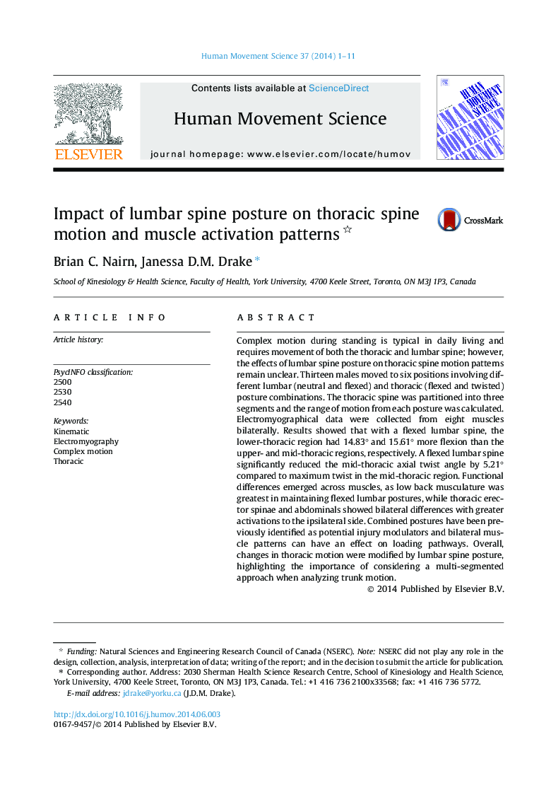 Impact of lumbar spine posture on thoracic spine motion and muscle activation patterns