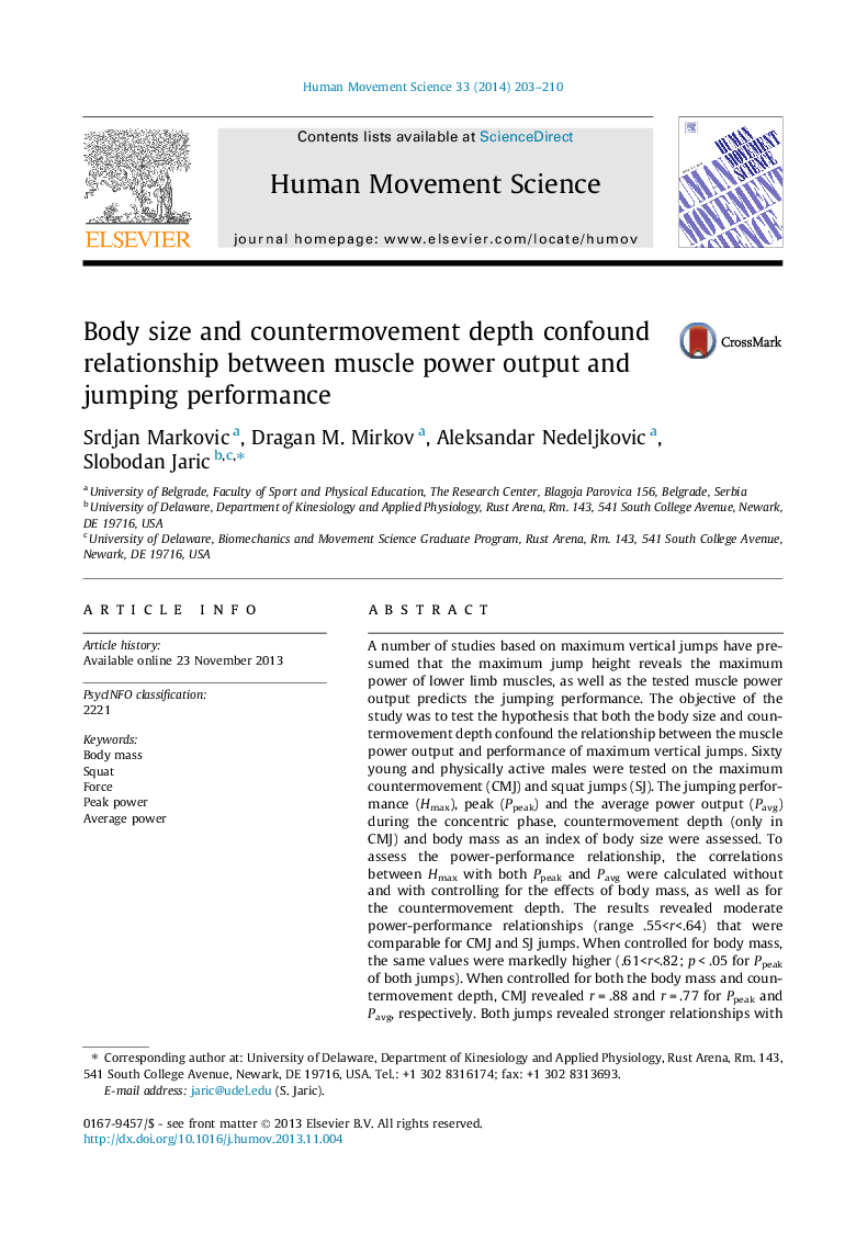 Body size and countermovement depth confound relationship between muscle power output and jumping performance