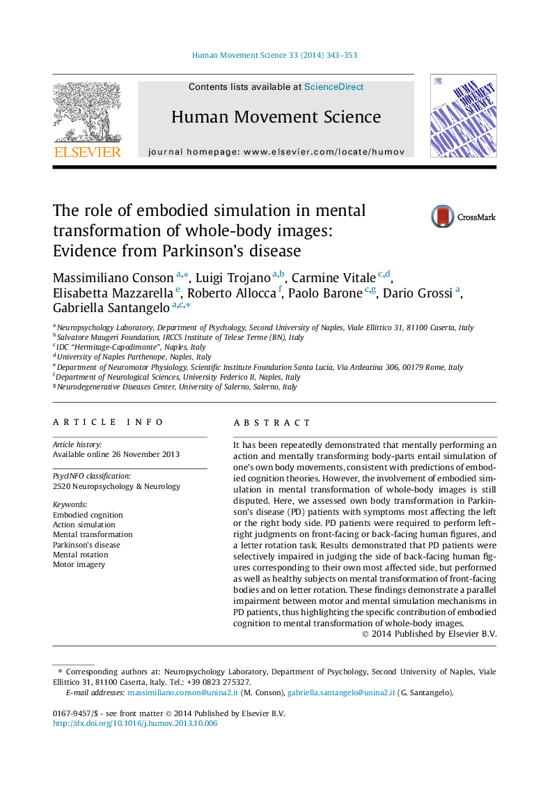 The role of embodied simulation in mental transformation of whole-body images: Evidence from Parkinson's disease