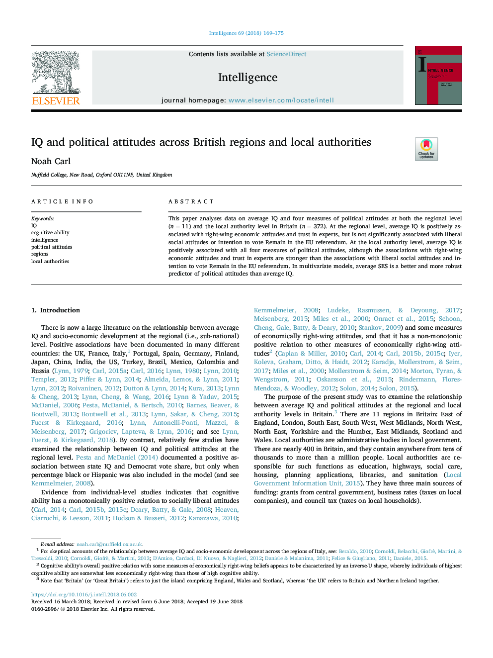 IQ and political attitudes across British regions and local authorities