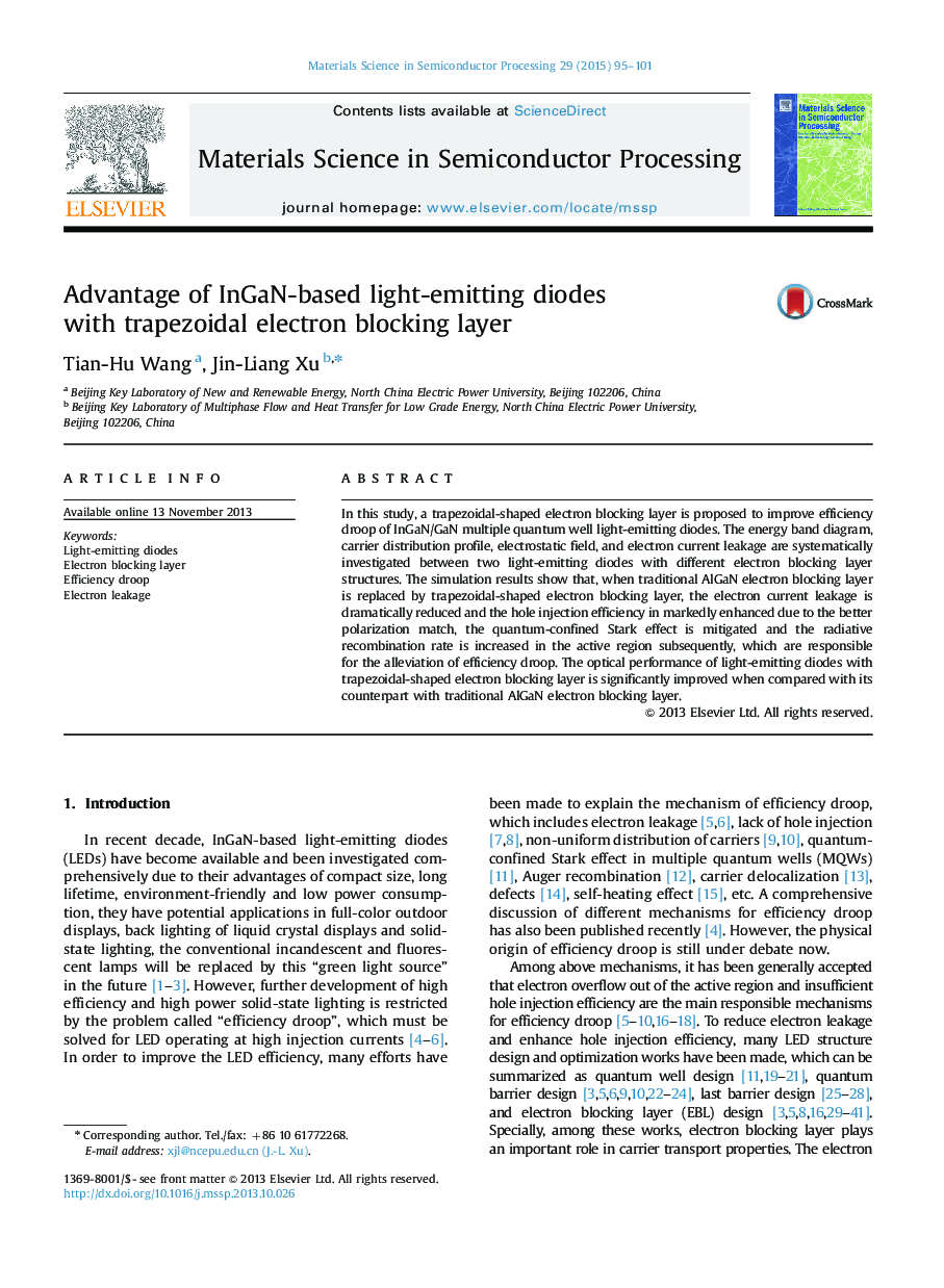 Advantage of InGaN-based light-emitting diodes with trapezoidal electron blocking layer