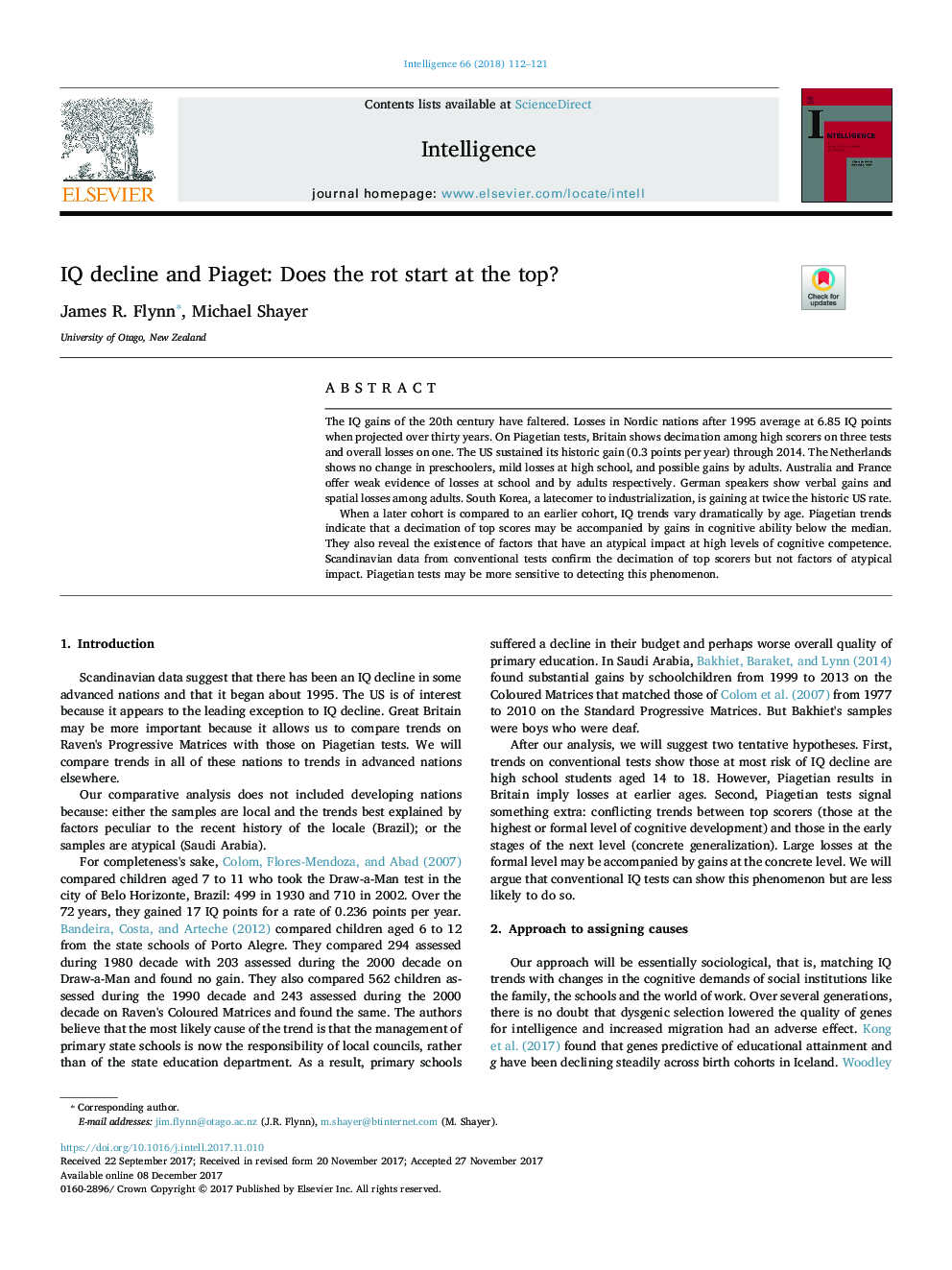 IQ decline and Piaget: Does the rot start at the top?