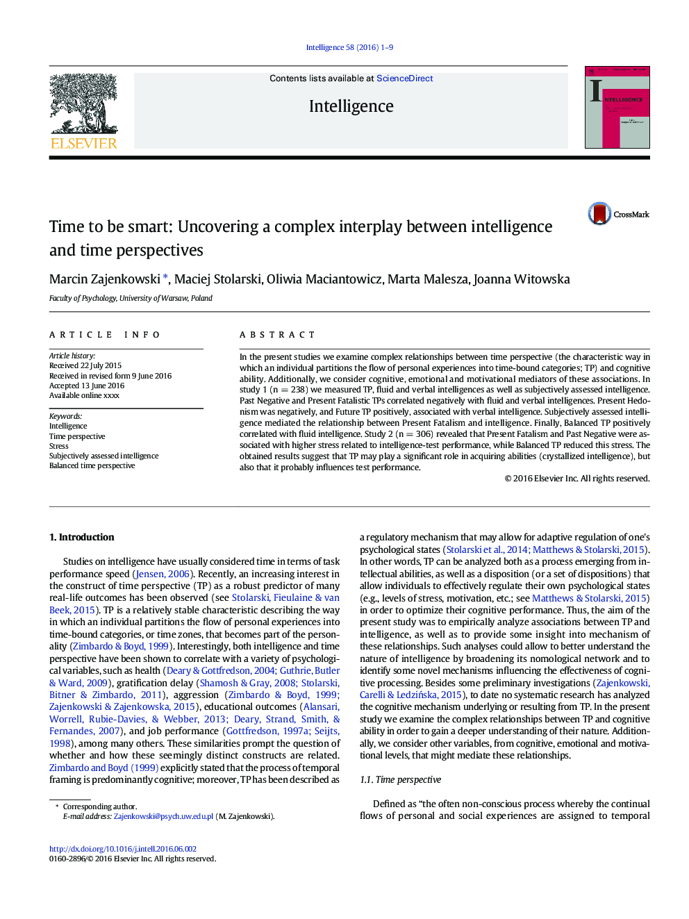 Time to be smart: Uncovering a complex interplay between intelligence and time perspectives