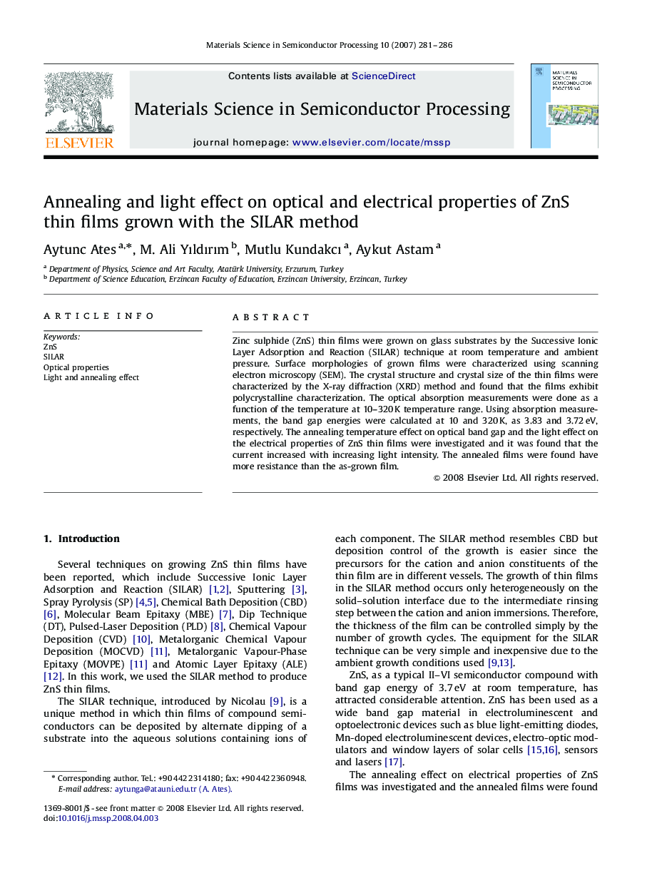 Annealing and light effect on optical and electrical properties of ZnS thin films grown with the SILAR method