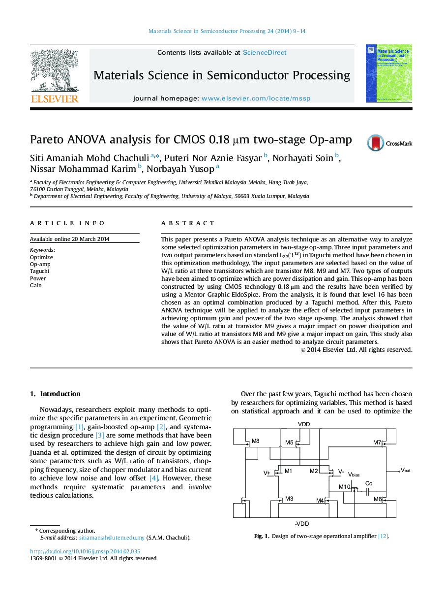 Pareto ANOVA analysis for CMOS 0.18 µm two-stage Op-amp
