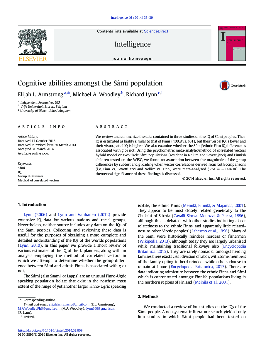 Cognitive abilities amongst the Sámi population