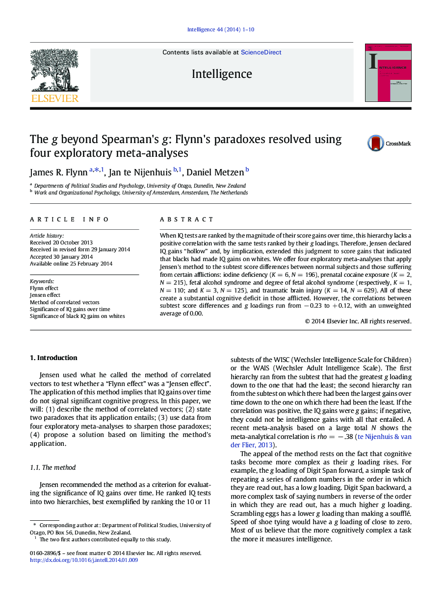 The g beyond Spearman's g: Flynn's paradoxes resolved using four exploratory meta-analyses