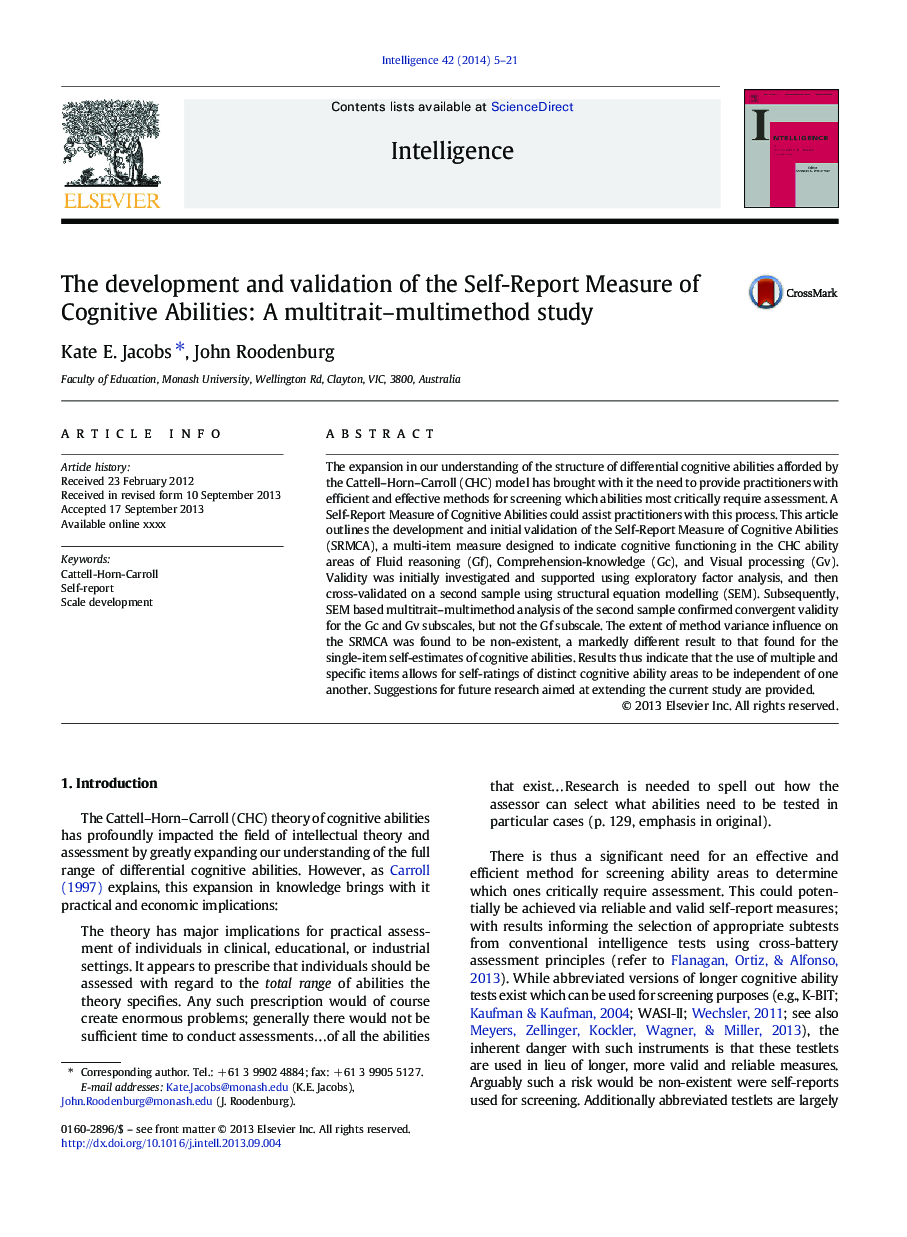 The development and validation of the Self-Report Measure of Cognitive Abilities: A multitrait-multimethod study