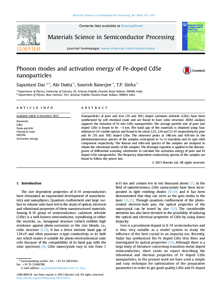 Phonon modes and activation energy of Fe-doped CdSe nanoparticles