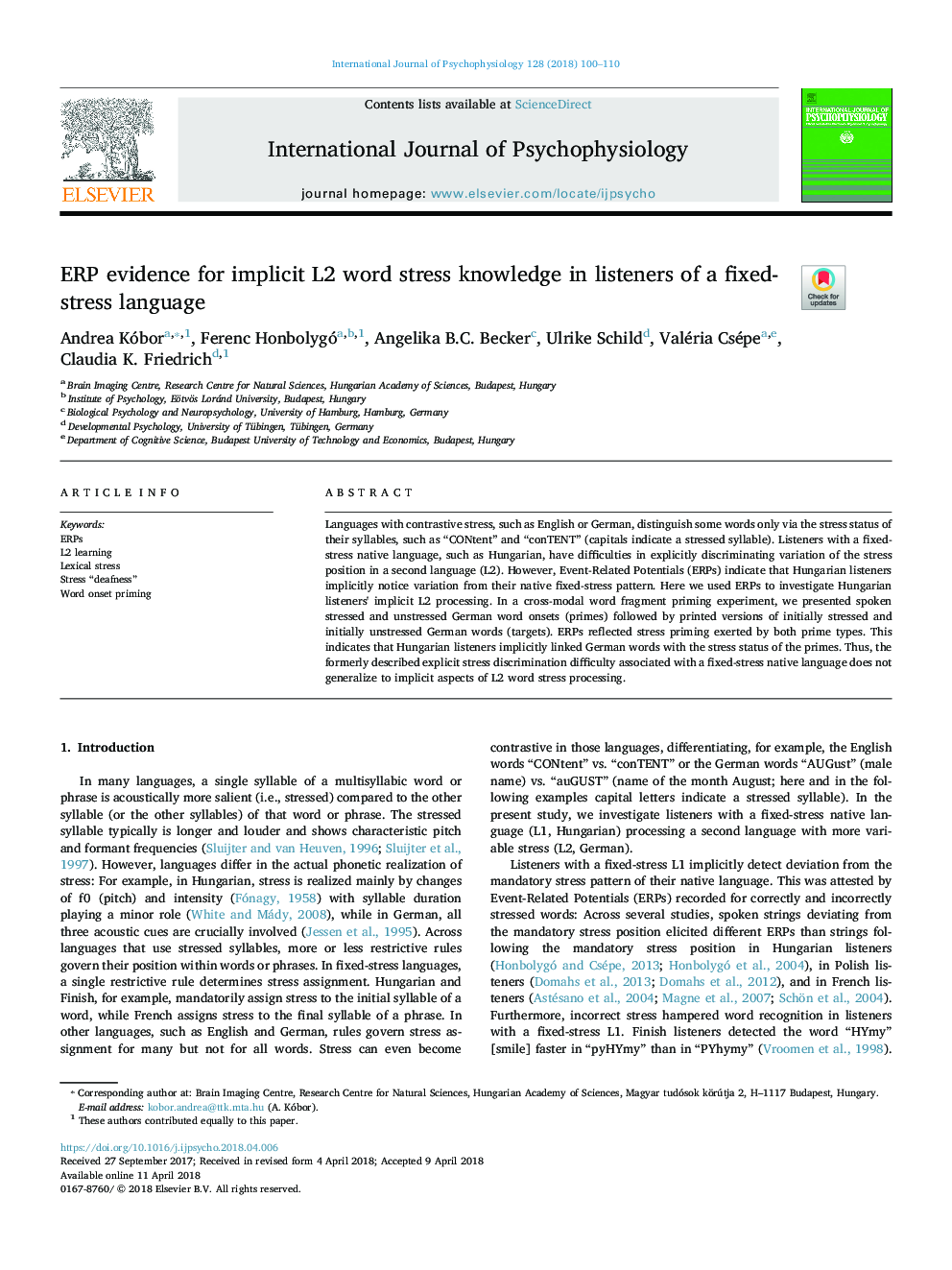 ERP evidence for implicit L2 word stress knowledge in listeners of a fixed-stress language