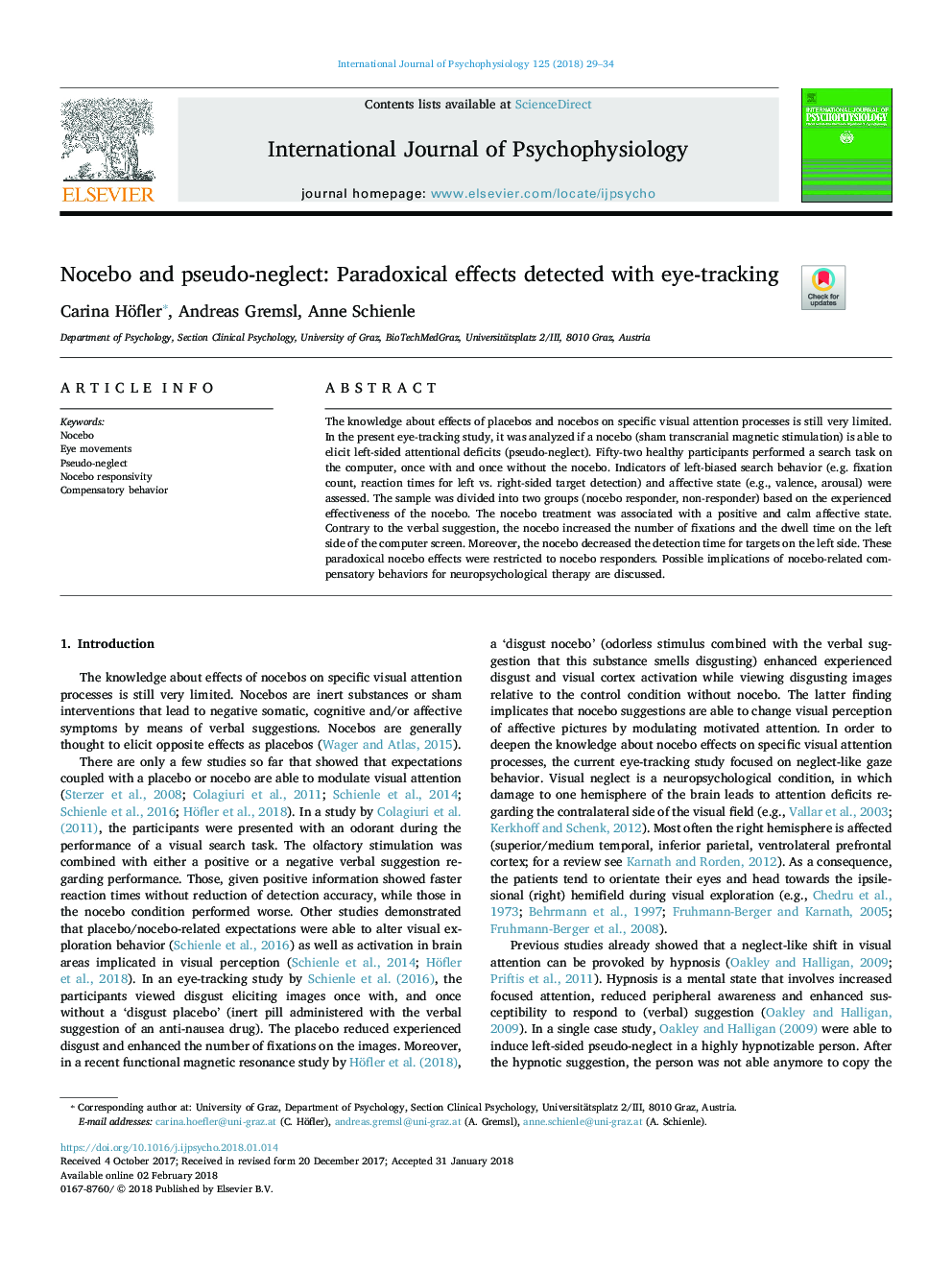 Nocebo and pseudo-neglect: Paradoxical effects detected with eye-tracking